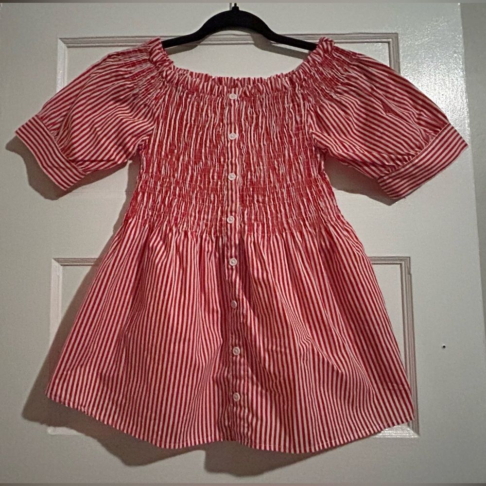 Iky & Me Striped Red Scrunched Ruffled Top Button Down Girls Summer Cotton Dress